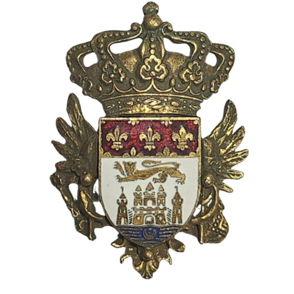 Vtg 1940s Coro Signed Heraldic Winged Crest Crown Fleur Lion Castle Pin Brooch